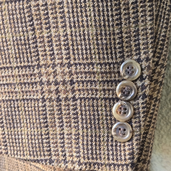 Paul Stuart Beige Wool Plaid 3 Button Jacket Blazer Sport coat Men ● 42 S - Picture 3 of 7